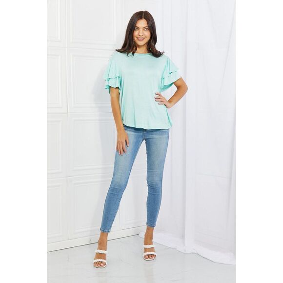 Culture Code Mi Amor Full Size Round Neck Ruffle Sleeve Top In Blue - Picture 10 of 12
